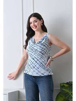 DECKEDUP - White Viscose Printed Top