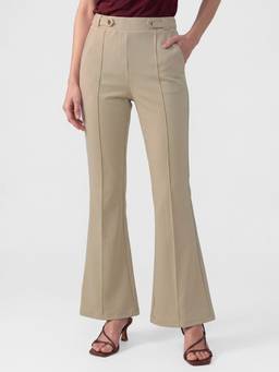 max - Women Solid Flared Beige Trouser