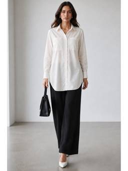 Virgio - Solid Relaxed Cotton Linen Longline Shirt for Women