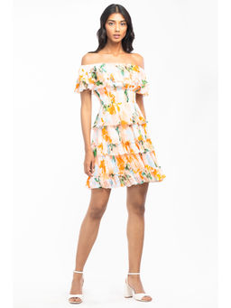 MANDIRA WIRK - Chiffon Printed Short Dress Peach