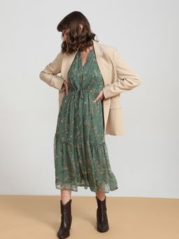 VERO MODA - Dull Green Floral Print Midi Dress