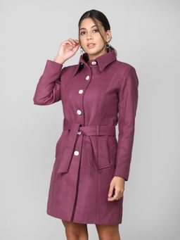 DLANXA - Women Winter Wear Stylish Purple Coat with Belt (Set of 2)