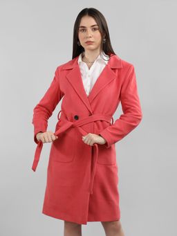 DLANXA - Women Winter Wear Stylish Pink Coat with Belt (Set of 2)