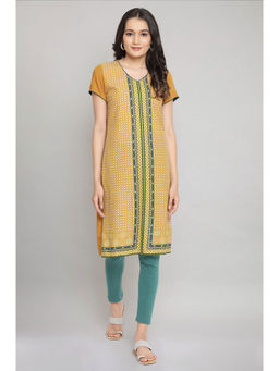 Aurelia - Mustard V-Nek Printed Straight Kurta