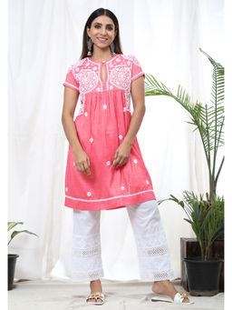 HOUSE OF KARI - Hok Chikankari Tunic for Women - Pink