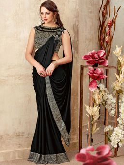 Odette - Black Lycra Designer Saree with Unstitched Blouse