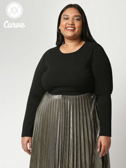 Twenty Dresses by Nykaa Fashion - Curve Black Solid Round Neck Crop Top