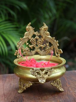 Revive Home - Brass Urli With A Peacock Design