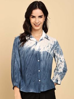 Maaesa - Women Casual Full Sleeves Relaxed Fit Blue Shirt