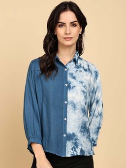 Maaesa - Women Casual Full Sleeves Relaxed Fit Blue Shirt