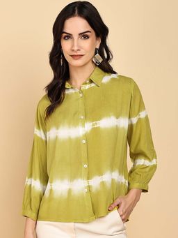 Maaesa - Women Casual Full Sleeves Relaxed Fit Green Shirt