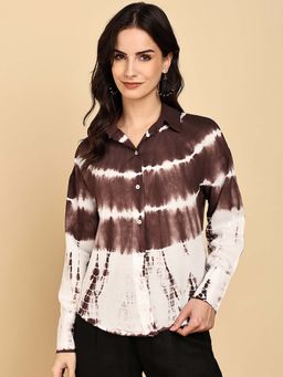 Maaesa - Women Casual Full Sleeves Loose Fit Brown Shirt