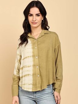 Maaesa - Women Casual Full Sleeves Loose Fit Olive Shirt