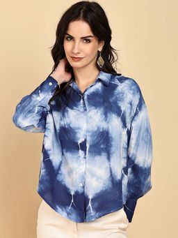 Maaesa - Women Casual Full Sleeves Loose Fit Blue Shirt