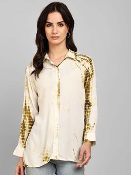 Maaesa - Women Casual Full Sleeves Regular Fit Beige Shirt