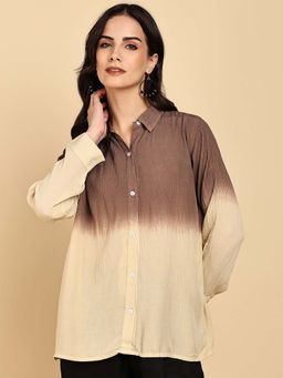 Maaesa - Women Casual Full Sleeves Regular Fit Brown Shirt