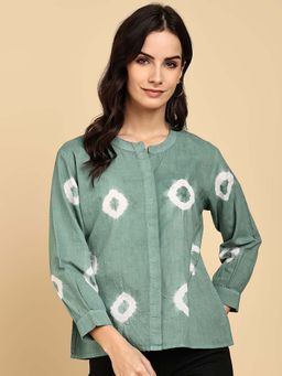 Maaesa - Women Casual Cotton Full Sleeves Regular Fit Green Top