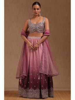 Soch - Womens Pink Georgette Embroidered Lehenga With Choli & Dupatta