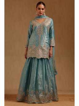 Soch - Womens Blue Fendi Embroidered Lehenga With Kurti & Dupatta