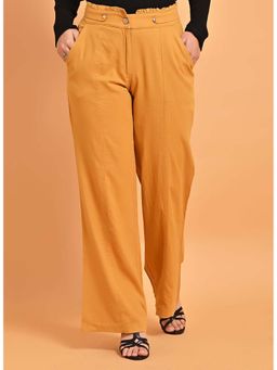 Lakshita - Mustard Flared Panelled Pant With Pleated Fabric Embellishment