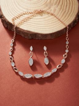 Zaveri Pearls - Rose Gold Dazzling Cubic Zirconia Necklace & Earring Set-ZPFK15247