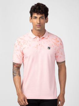 Spykar - Peach Polo Collar Half Sleeves Blended T-Shirt For Men