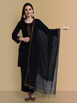 Mera Rang - Handcrafted Black Textured Silk Co-Ord (Set of 2)