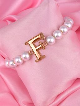 Estele - Rose Gold Plated Fascinating F Letter Pearl Bracelet for Women