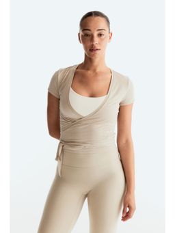 H&M - Women Beige Sports Wrap Top In Modal