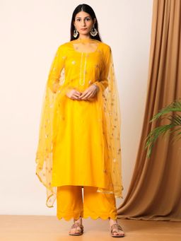 Empress Pitara - Fiza Yellow Kurta And Palazzo With Net Embellished Dupatta (Set of 3)