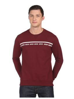 Arrow Sports - Men Maroon Crew Neck Typographic Print Sweatshirt