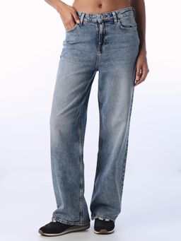 ONLY - Blue Solid/Plain Mid Waist Jeans