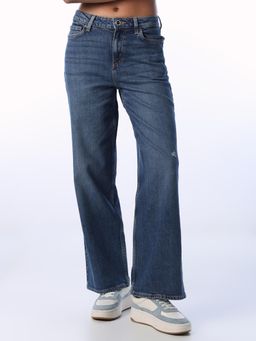 ONLY - Blue Solid/Plain Mid Waist Jeans