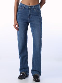ONLY - Blue Solid/Plain Mid Waist Jeans