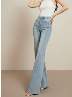 Outzidr - Blue Solid/Plain Mid Waist Jeans