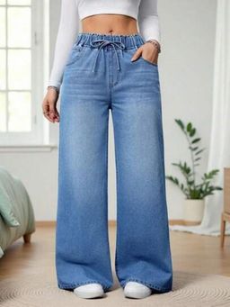 Outzidr - Blue Solid/Plain Mid Waist Jeans