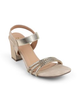 ZELION - Women Beige Stylish Block Heels - Comfortable and Trendy Footwear