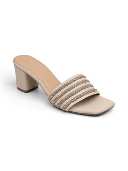 ZELION - Women Beige Stylish Block Heels - Comfortable and Trendy Footwear