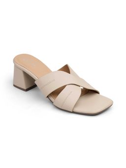 ZELION - Women Beige Stylish Block Heels - Comfortable and Trendy Footwear