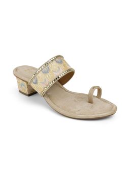 ZELION - Women Gold Stylish Block Heels - Comfortable and Trendy Footwear