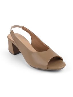 ZELION - Women Beige Stylish Block Heels - Comfortable and Trendy Footwear