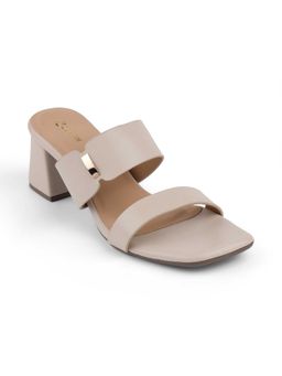 ZELION - Women Beige Stylish Block Heels - Comfortable and Trendy Footwear