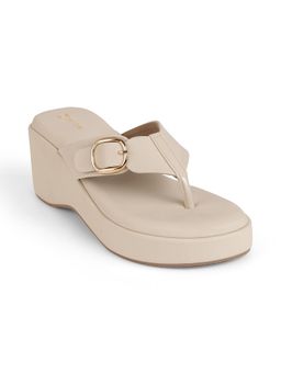 ZELION - Women Beige Stylish Wedges Heels - Comfortable and Trendy Footwear