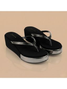 ZELION - Women Black Stylish Wedges Heels - Comfortable and Trendy Footwear