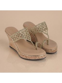 ZELION - Women Gold Stylish Wedges Heels - Comfortable and Trendy Footwear
