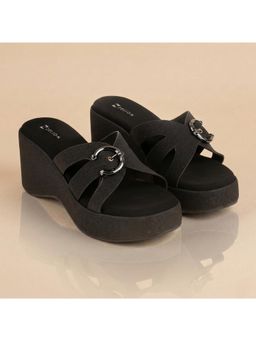 ZELION - Women Black Stylish Wedges Heels - Comfortable and Trendy Footwear