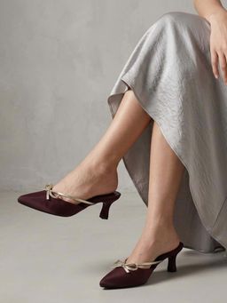ZELION - Women Maroon Stylish Mules Heels - Comfortable and Trendy Footwear