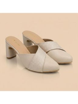 ZELION - Women Beige Stylish Mules Heels - Comfortable and Trendy Footwear