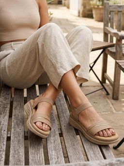 ZELION - Women Beige Stylish Platform Heels - Comfortable and Trendy Footwear