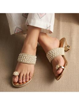 ZELION - Women Gold Stylish Block Heels - Comfortable and Trendy Footwear